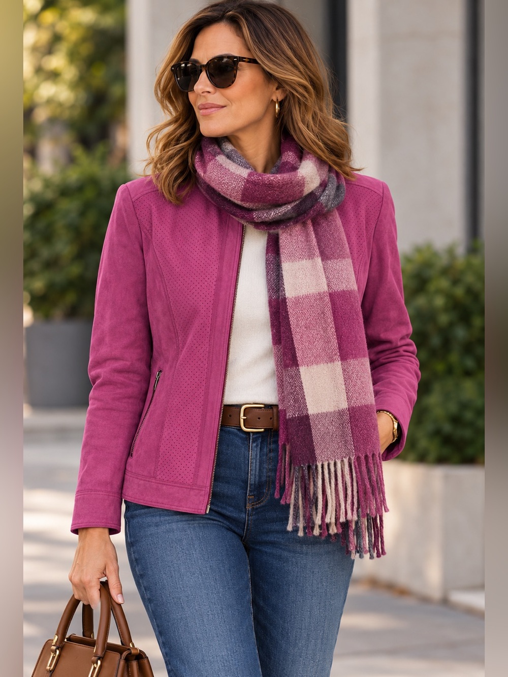 Conrad C Magenta Perforated Faux Suede Jacket size medium